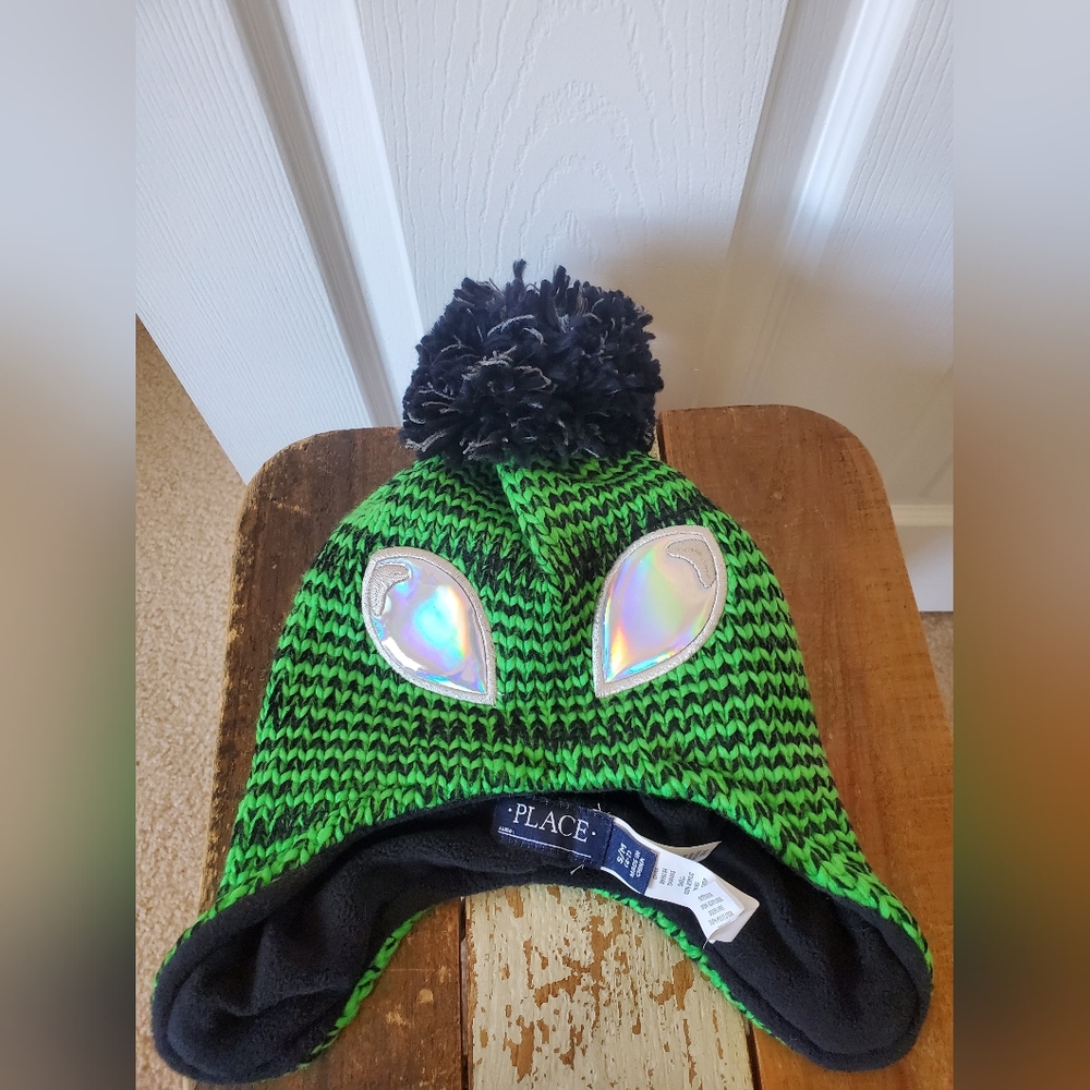 Green Alien Pom-Pom Beanie for Kids